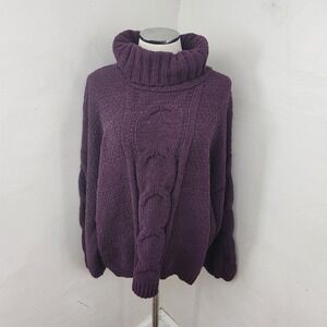 Seven7 Purple Chunky Knit Turtleneck Sweater XXL Cable Knit Cozy‎